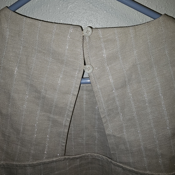 LOFT Linen Blend Sleeveless Shift Dress Size 4 Beige Shimmer Stripe A-Line - Picture 6 of 12
